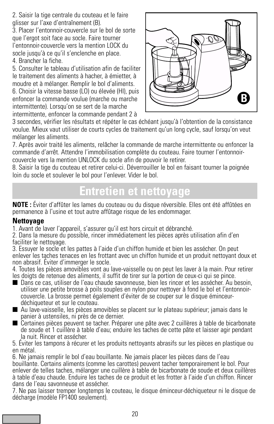 Nettoyage, Entretien et nettoyage | Black & Decker FP1300 Series User Manual | Page 20 / 24