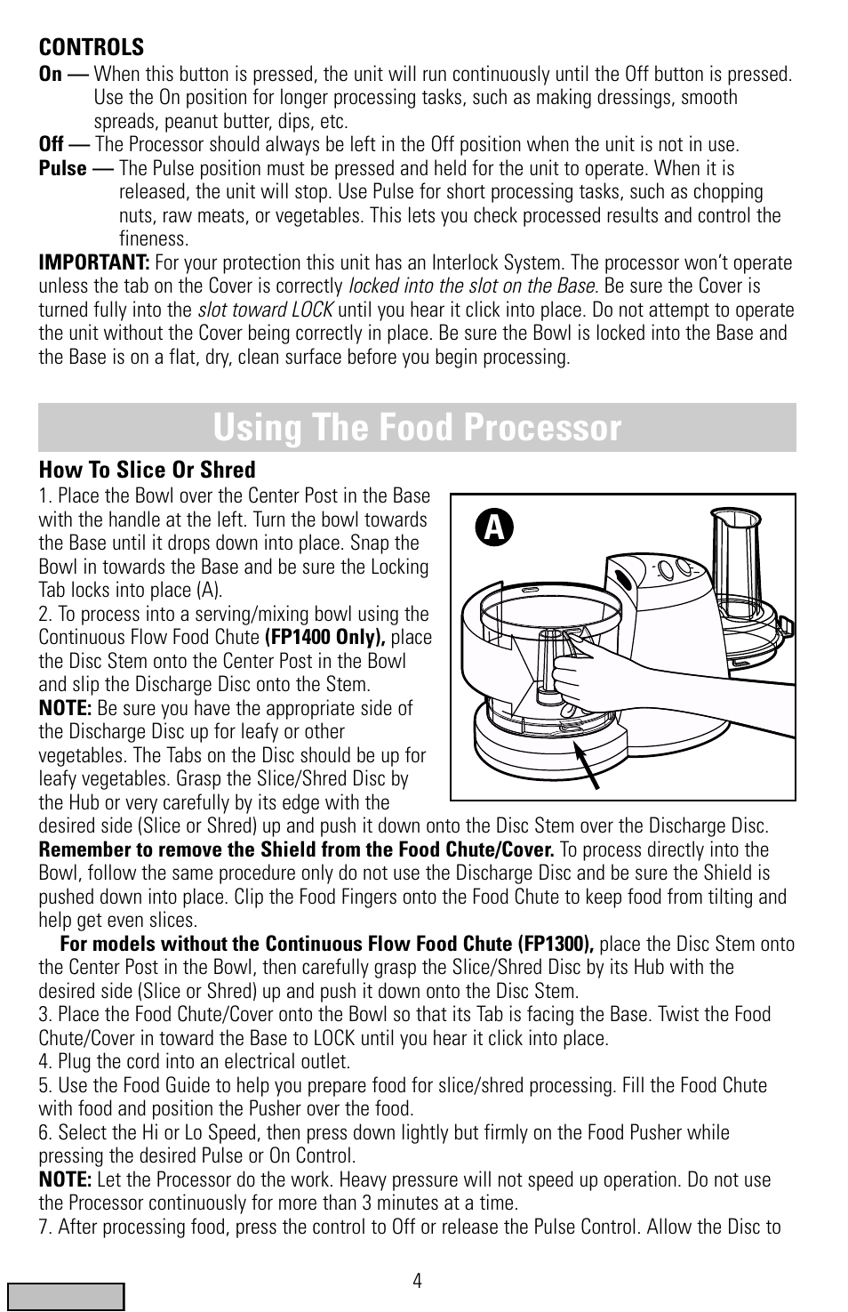 Usage, Using the food processor | Black & Decker FP1300 Series User Manual | Page 4 / 24