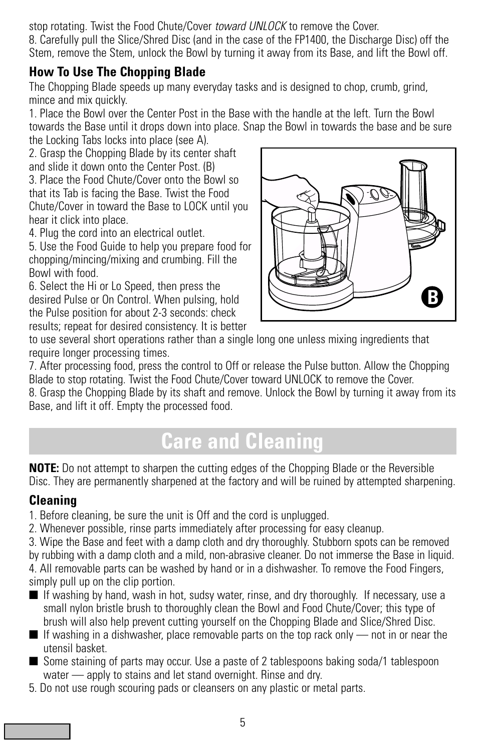 Care & cleaning, Care and cleaning | Black & Decker FP1300 Series User Manual | Page 5 / 24