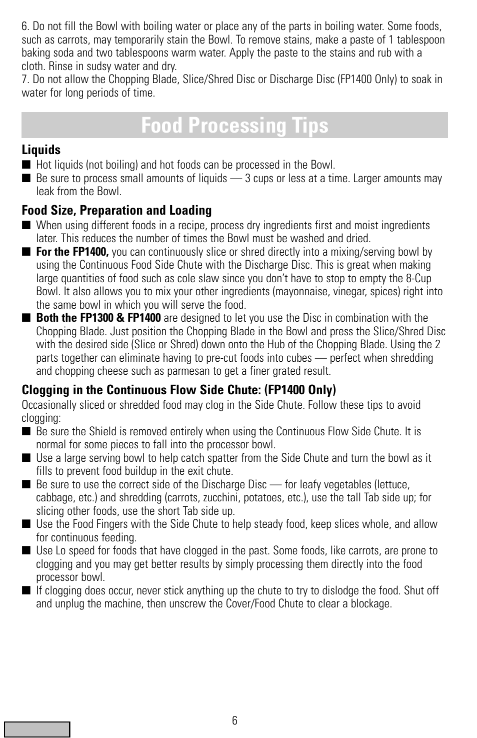 Tips, Food processing tips | Black & Decker FP1300 Series User Manual | Page 6 / 24