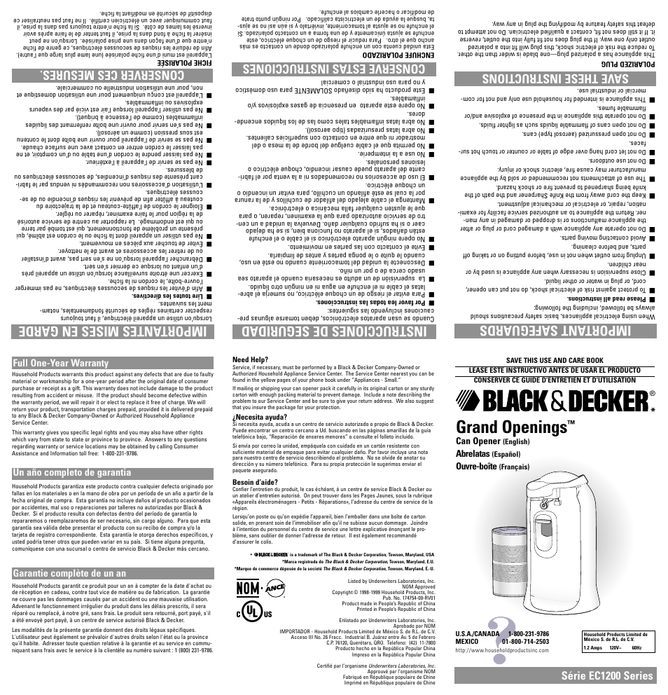 Black & Decker EC1200B User Manual | 7 pages