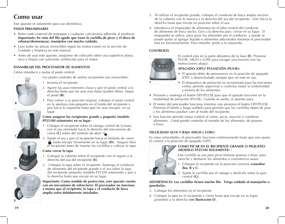 Como usar | Black & Decker FP2510S User Manual | Page 11 / 29