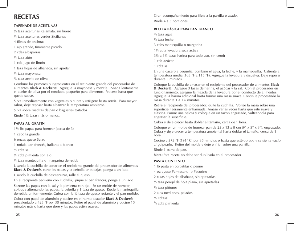 Recetas | Black & Decker FP2510S User Manual | Page 14 / 29