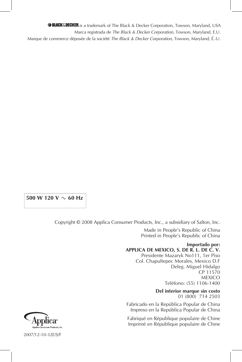 Black & Decker FP2510S User Manual | Page 29 / 29