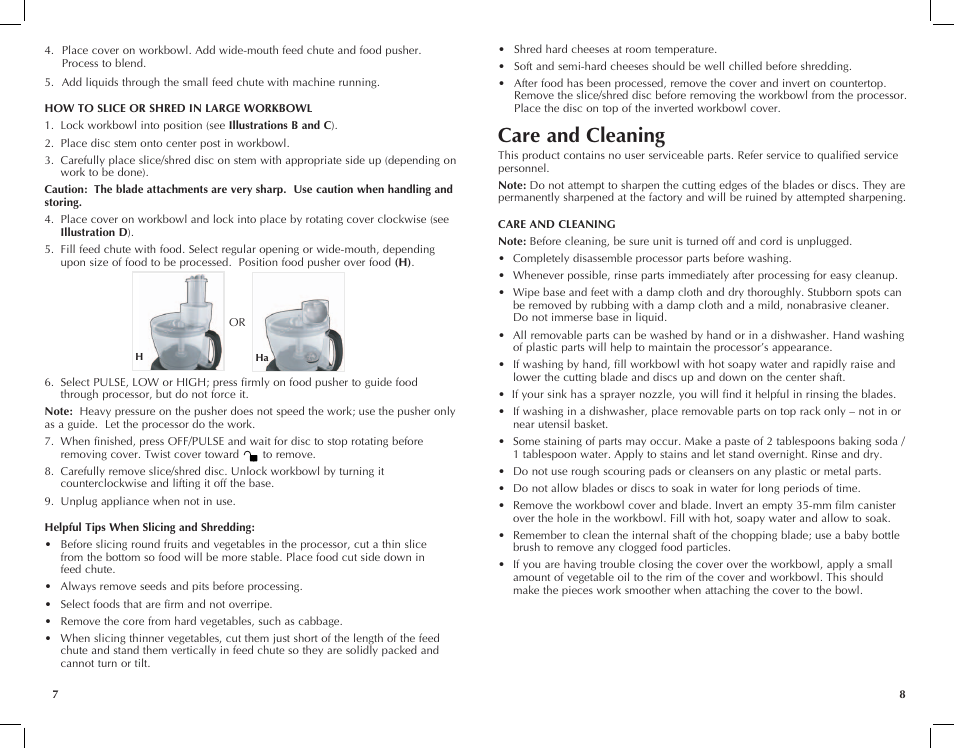 Care and cleaning | Black & Decker FP2510S User Manual | Page 5 / 29