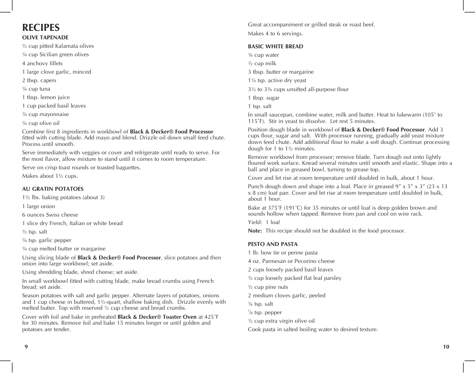 Recipes | Black & Decker FP2510S User Manual | Page 6 / 29
