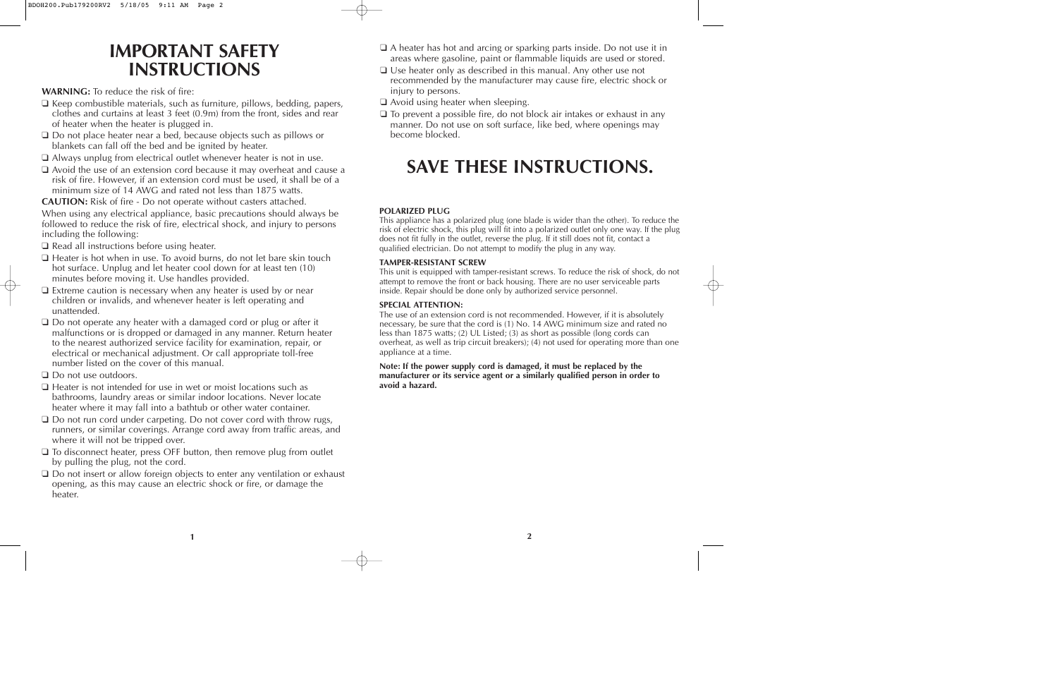 Black & Decker BDOH200C User Manual | Page 2 / 13