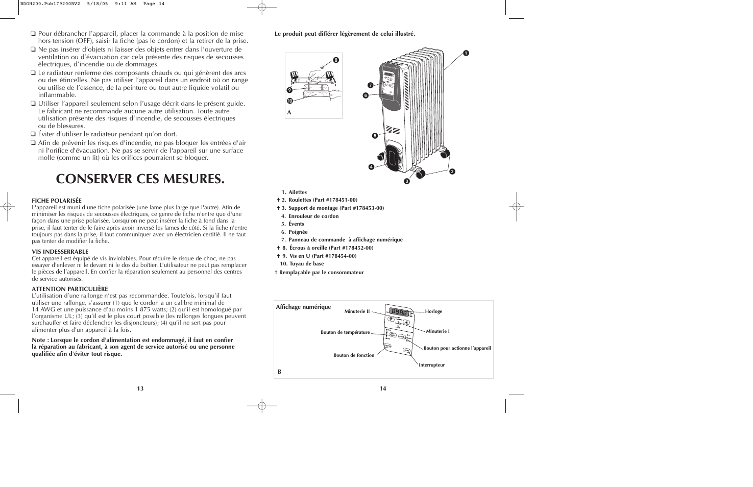 Conserver ces mesures | Black & Decker BDOH200C User Manual | Page 8 / 13