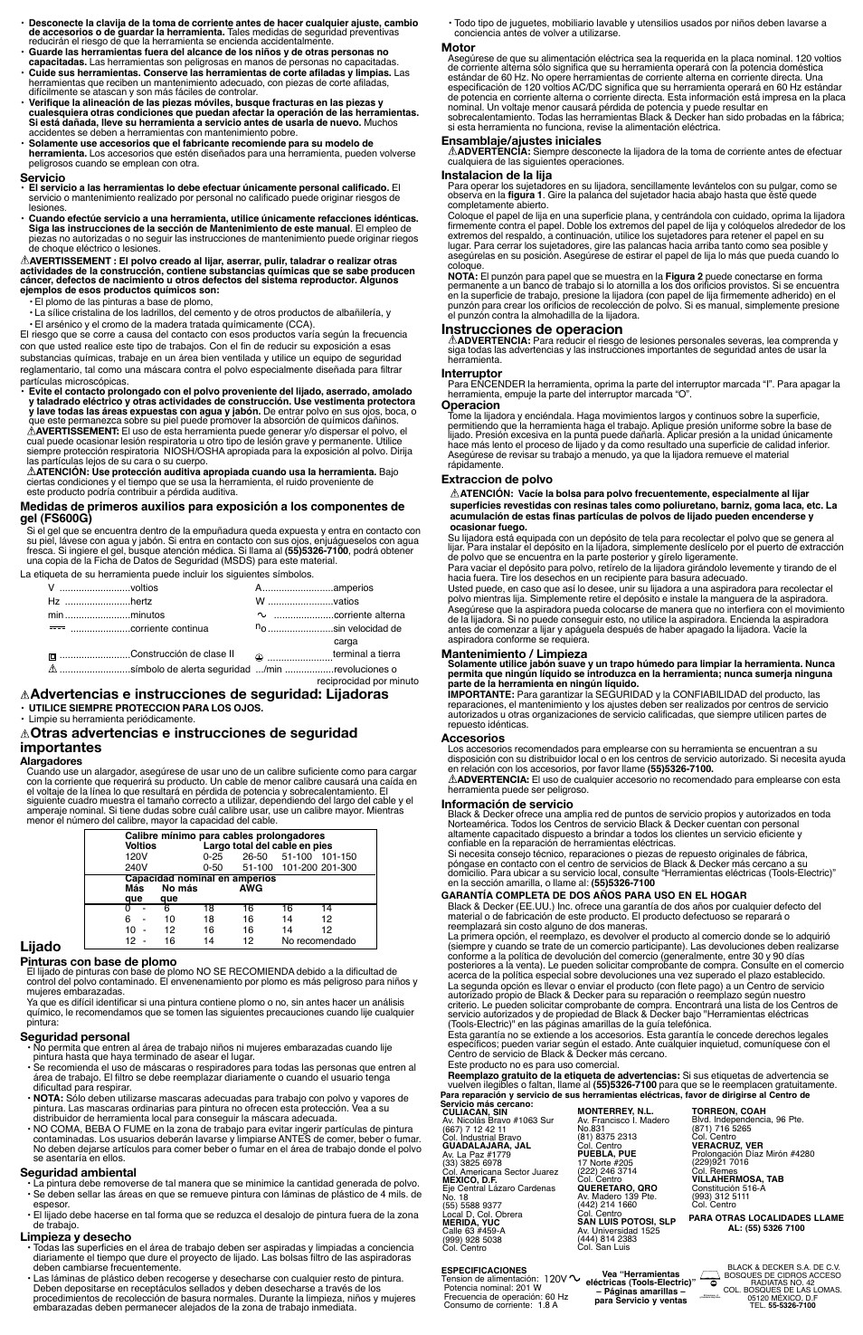 Lijado, Instrucciones de operacion | Black & Decker S520 User Manual | Page 4 / 4