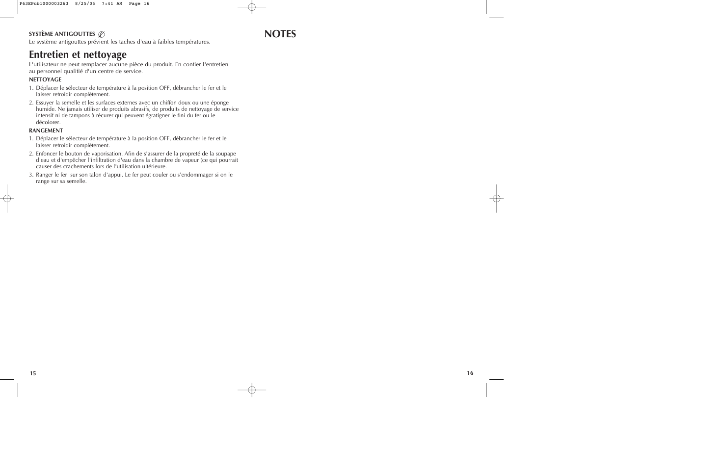 Entretien et nettoyage | Black & Decker THE CLASSIC F63E User Manual | Page 9 / 13