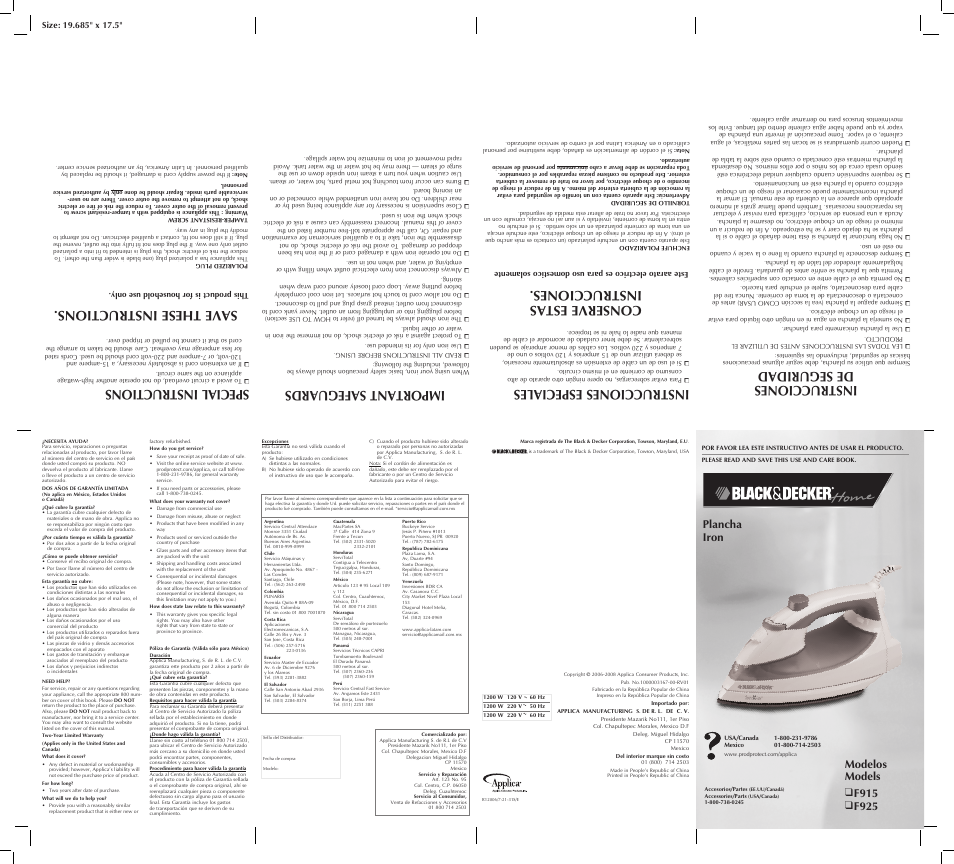 Black & Decker F915 User Manual | 2 pages