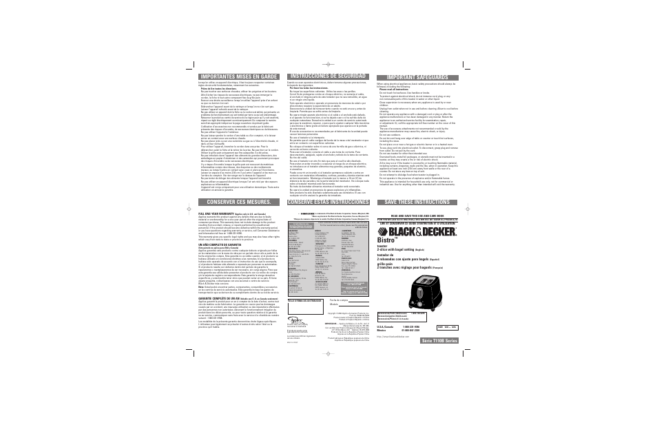 Black & Decker T110B User Manual | 2 pages