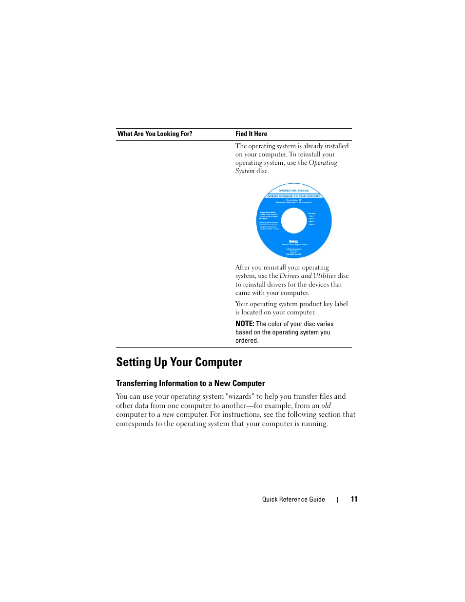 Setting up your computer, Transferring information to a new computer | Dell Latitude D530 (Early 2008) User Manual | Page 11 / 194