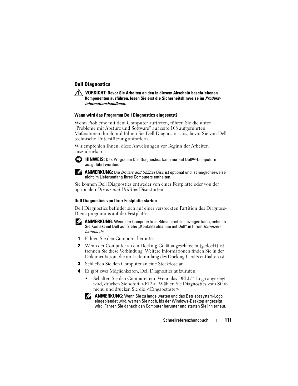 Dell diagnostics | Dell Latitude D530 (Early 2008) User Manual | Page 111 / 194