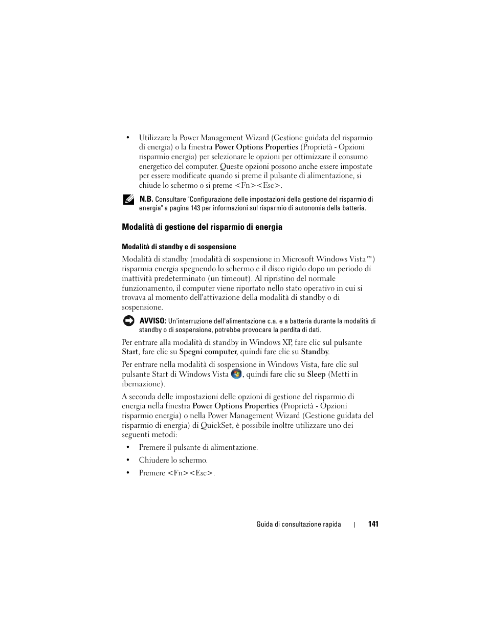 Modalità di gestione del risparmio di energia | Dell Latitude D530 (Early 2008) User Manual | Page 141 / 194