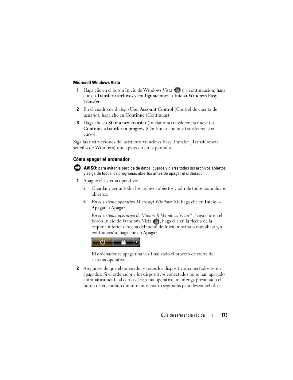 Cómo apagar el ordenador | Dell Latitude D530 (Early 2008) User Manual | Page 173 / 194