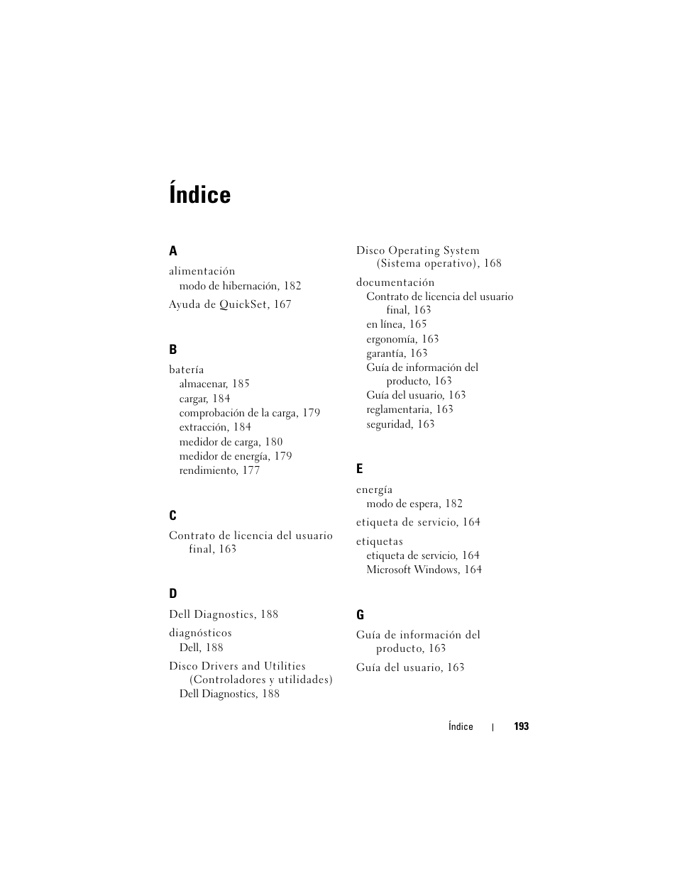 Índice | Dell Latitude D530 (Early 2008) User Manual | Page 193 / 194