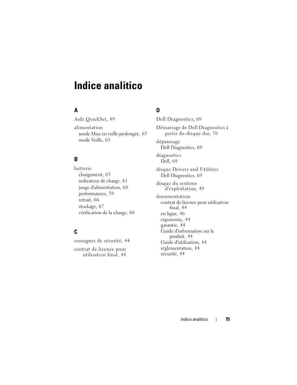 Indice analitico | Dell Latitude D530 (Early 2008) User Manual | Page 75 / 194
