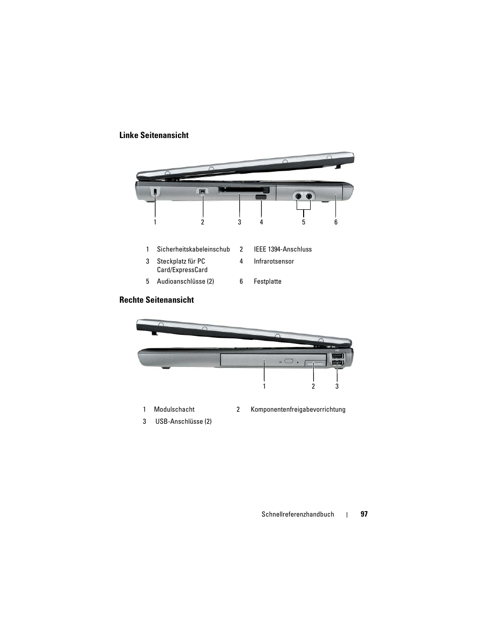 Linke seitenansicht, Rechte seitenansicht | Dell Latitude D530 (Early 2008) User Manual | Page 97 / 194