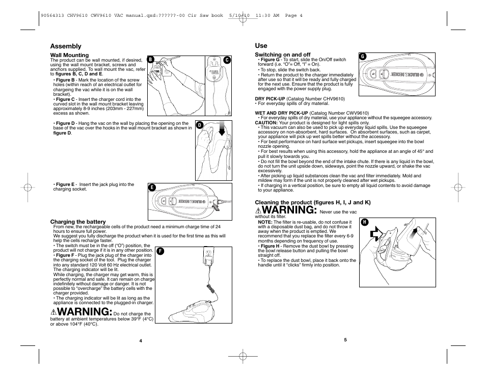 Warning | Black & Decker CHV9610 User Manual | Page 3 / 15
