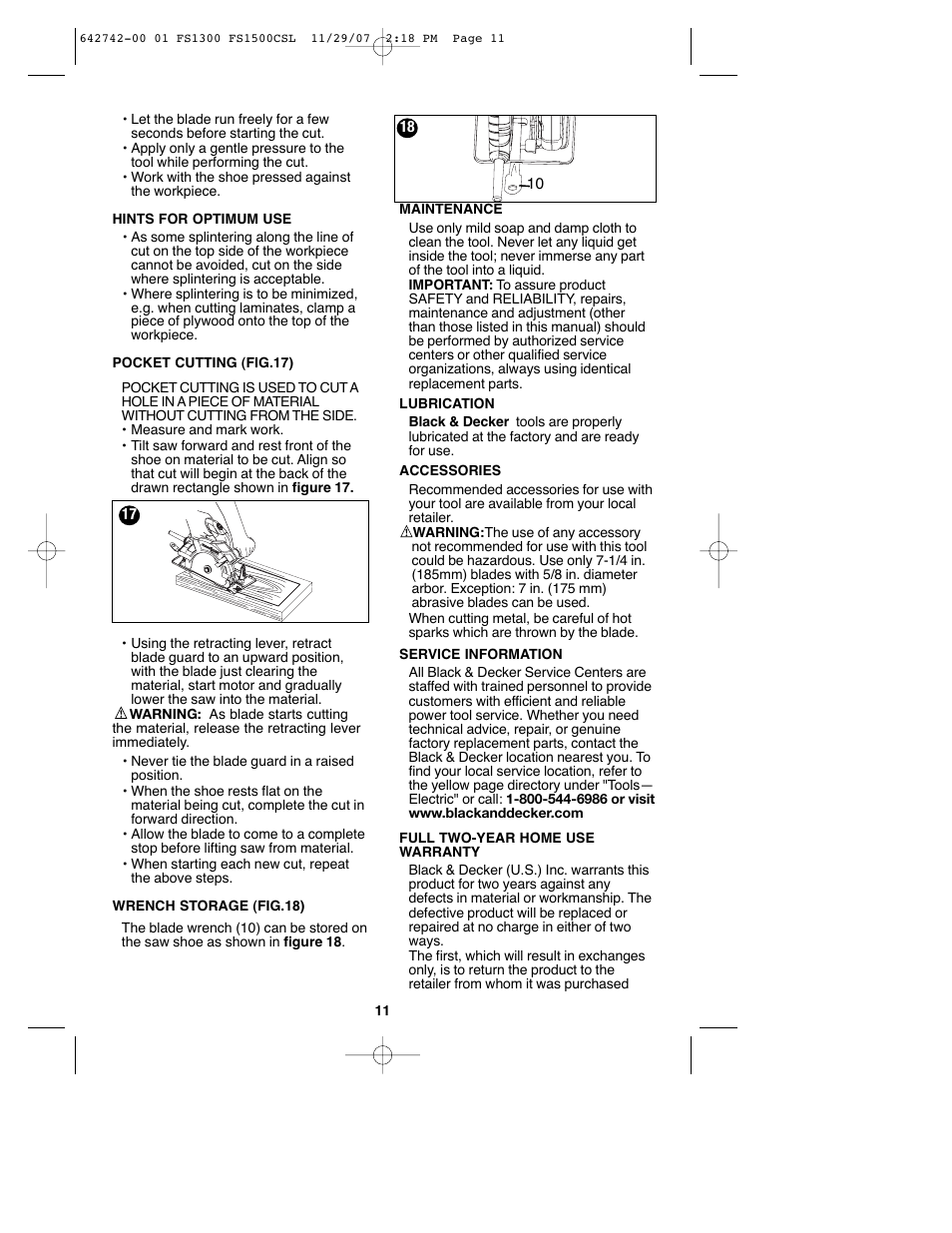 Black & Decker FS1300CSL User Manual | Page 11 / 44