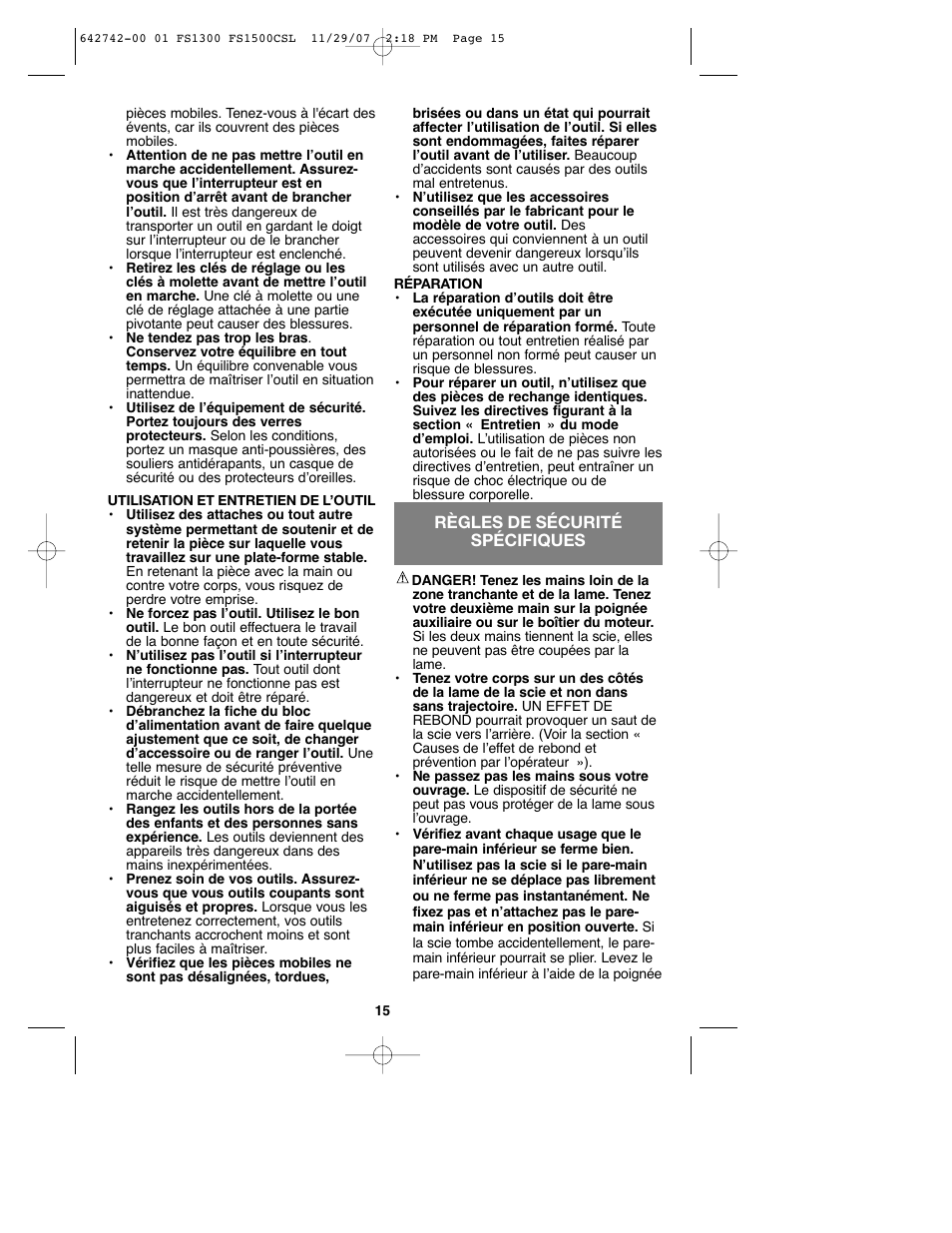 Black & Decker FS1300CSL User Manual | Page 15 / 44