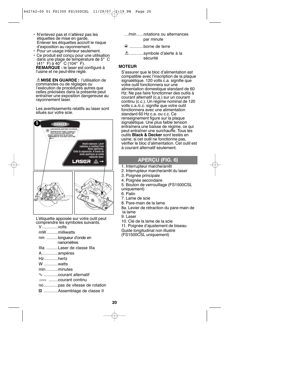 Aperçu (fig. 6) | Black & Decker FS1300CSL User Manual | Page 20 / 44