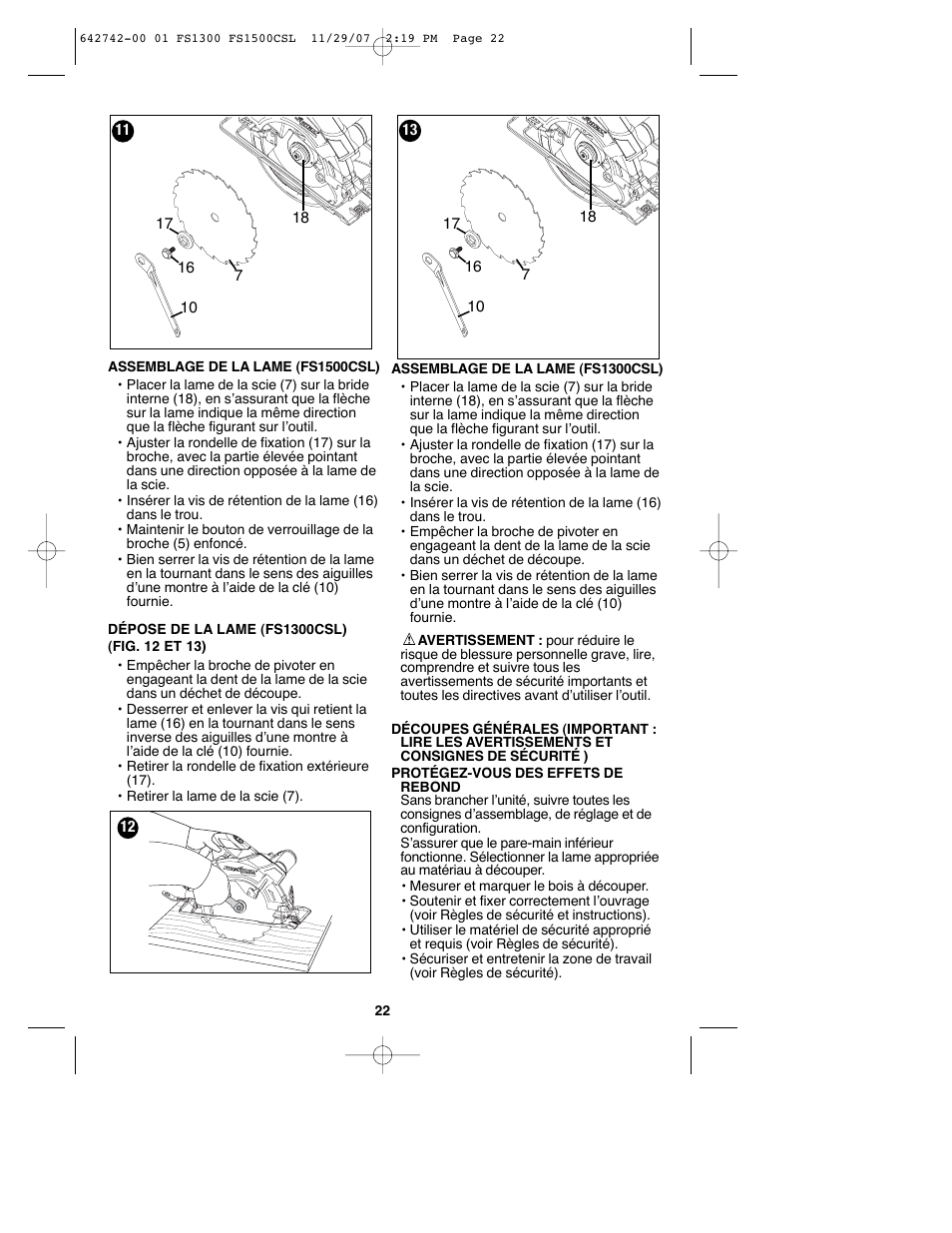 Black & Decker FS1300CSL User Manual | Page 22 / 44