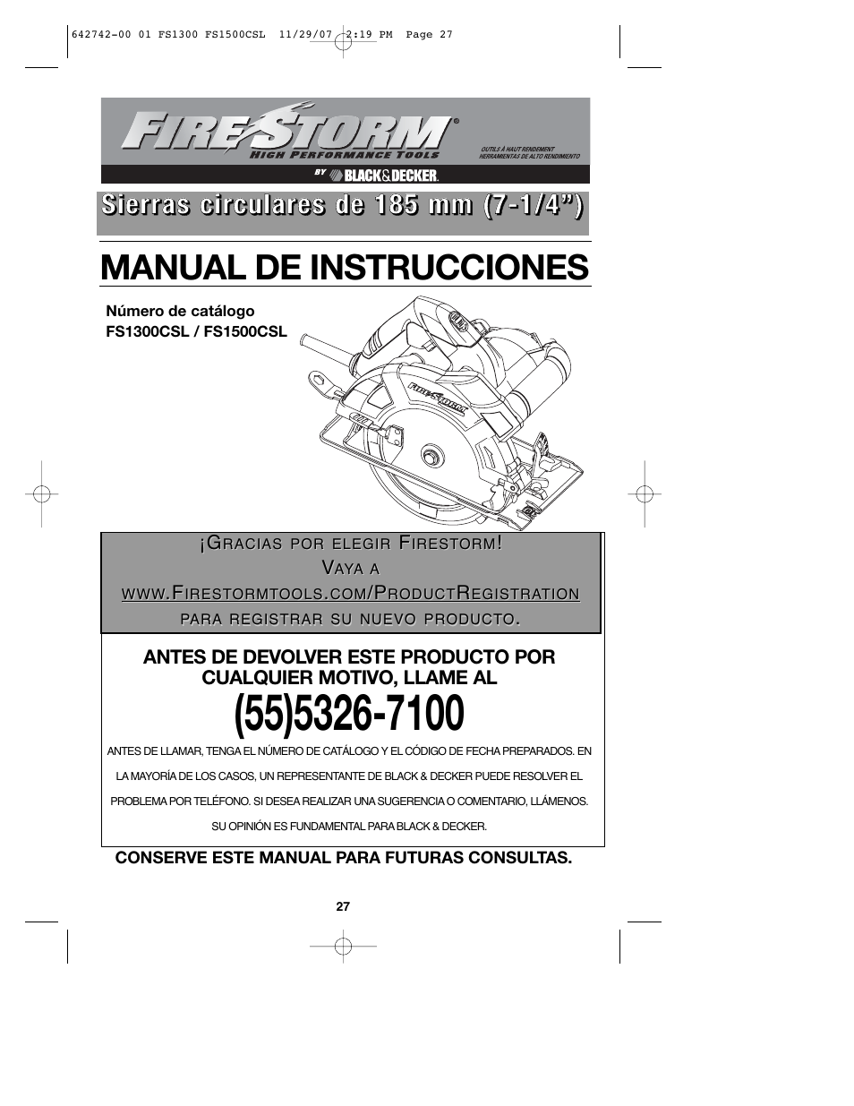 Manual de instrucciones | Black & Decker FS1300CSL User Manual | Page 27 / 44