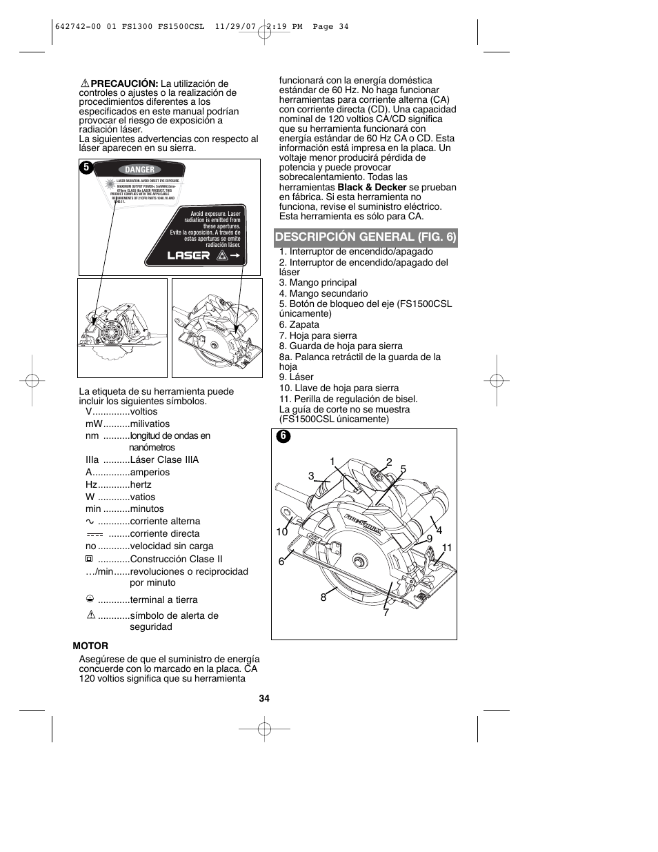 Descripción general (fig. 6) | Black & Decker FS1300CSL User Manual | Page 34 / 44