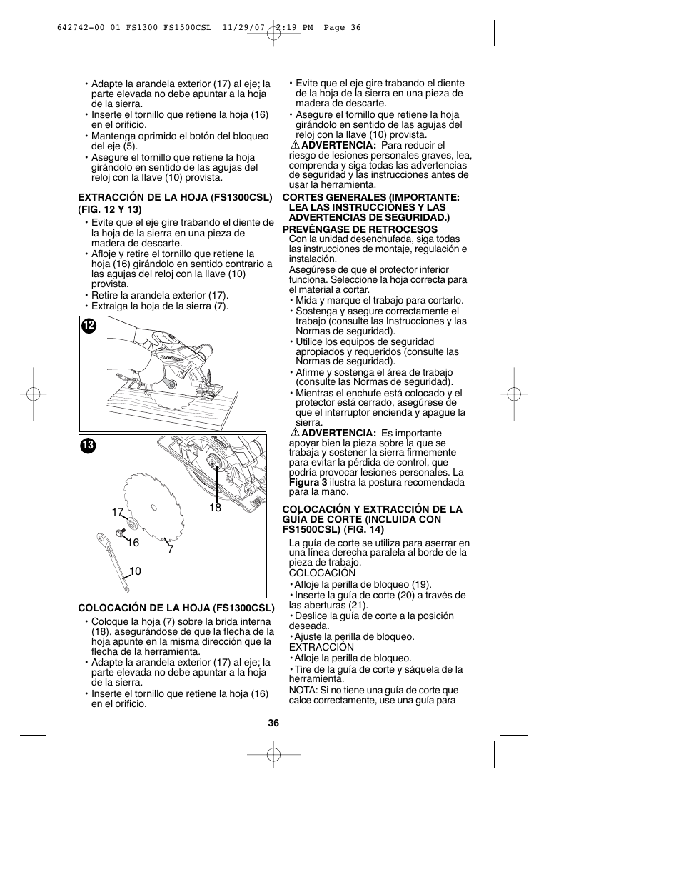 Black & Decker FS1300CSL User Manual | Page 36 / 44