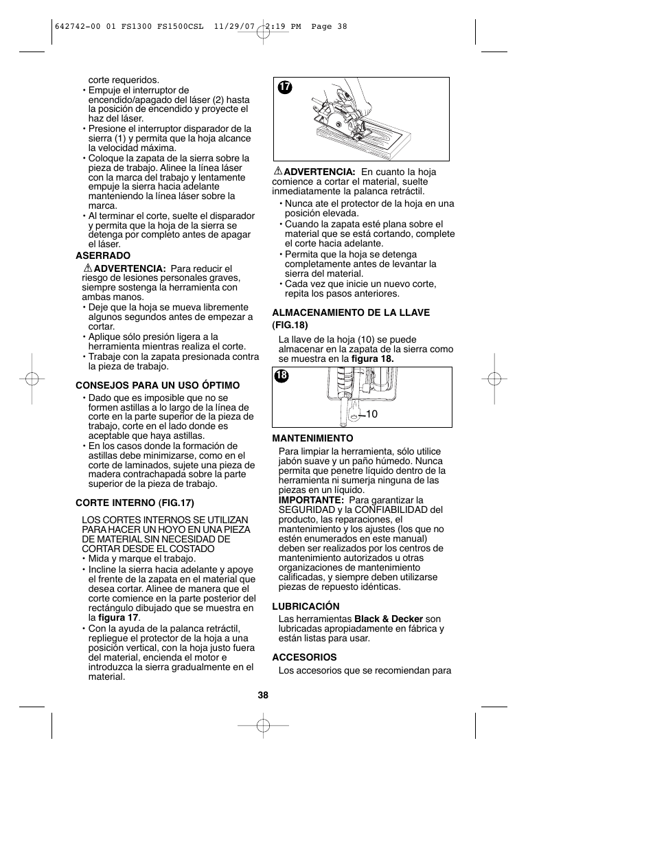 Black & Decker FS1300CSL User Manual | Page 38 / 44