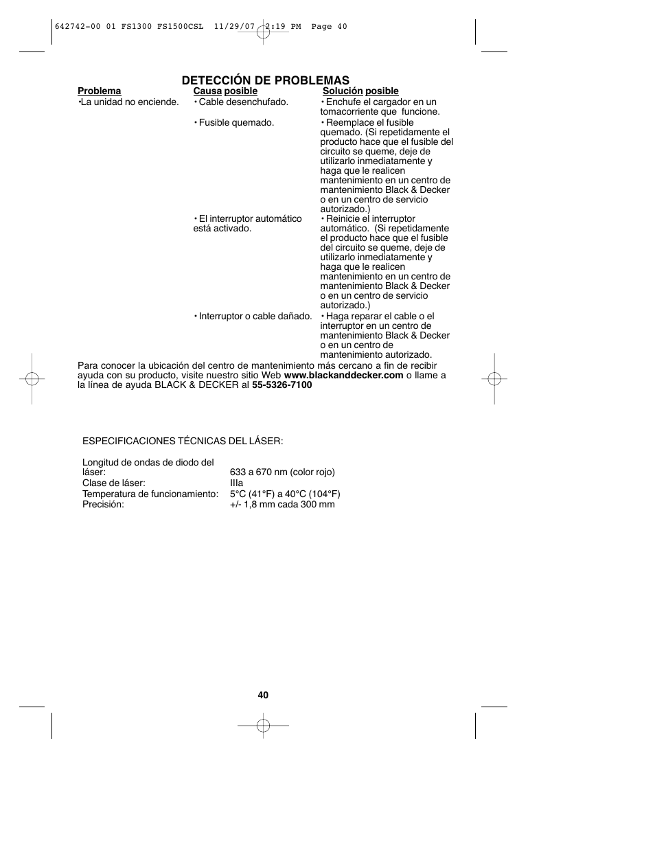 Black & Decker FS1300CSL User Manual | Page 40 / 44