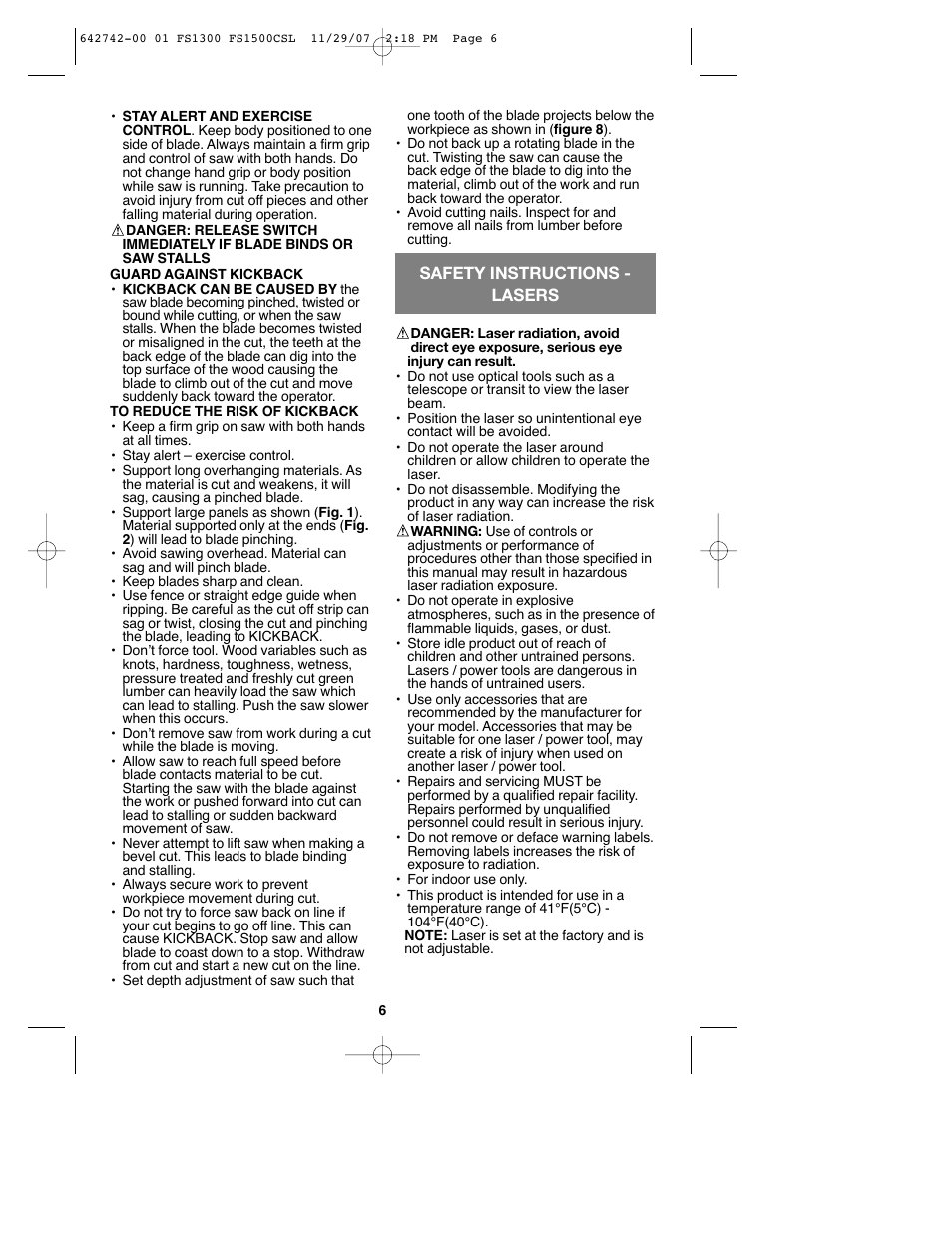 Black & Decker FS1300CSL User Manual | Page 6 / 44