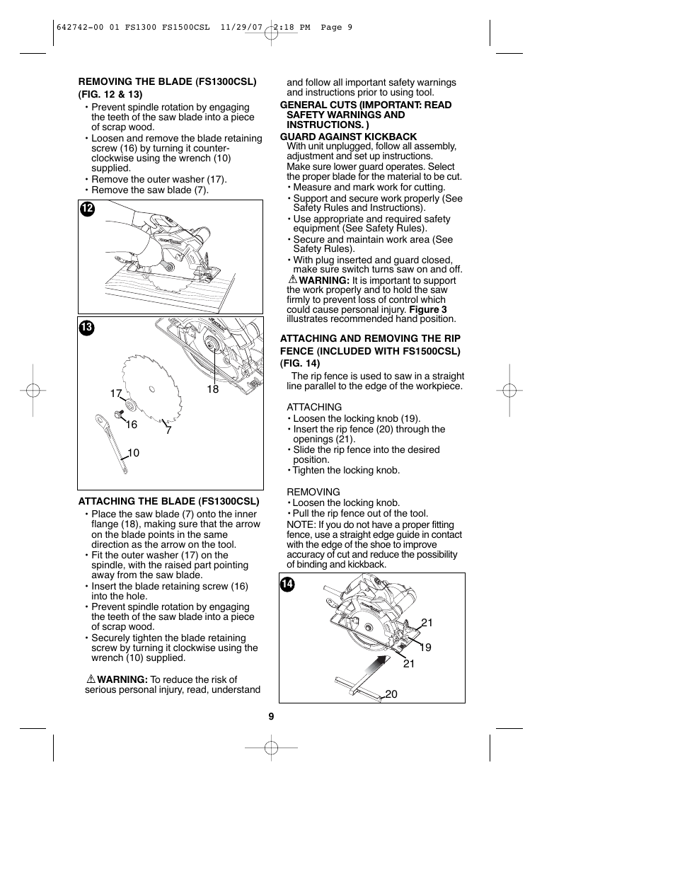 Black & Decker FS1300CSL User Manual | Page 9 / 44