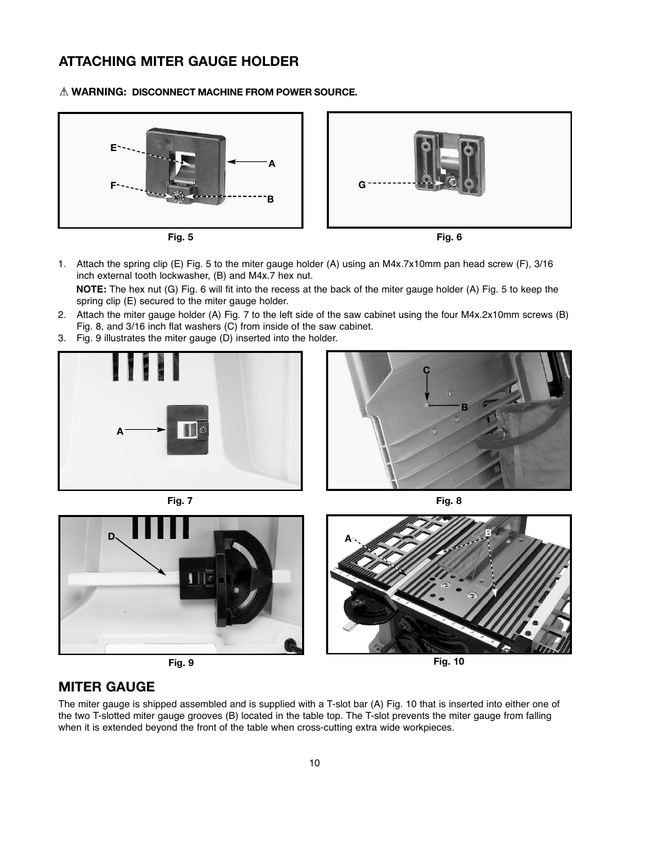 Attaching miter gauge holder, Miter gauge | Black & Decker 90528116 User Manual | Page 10 / 60