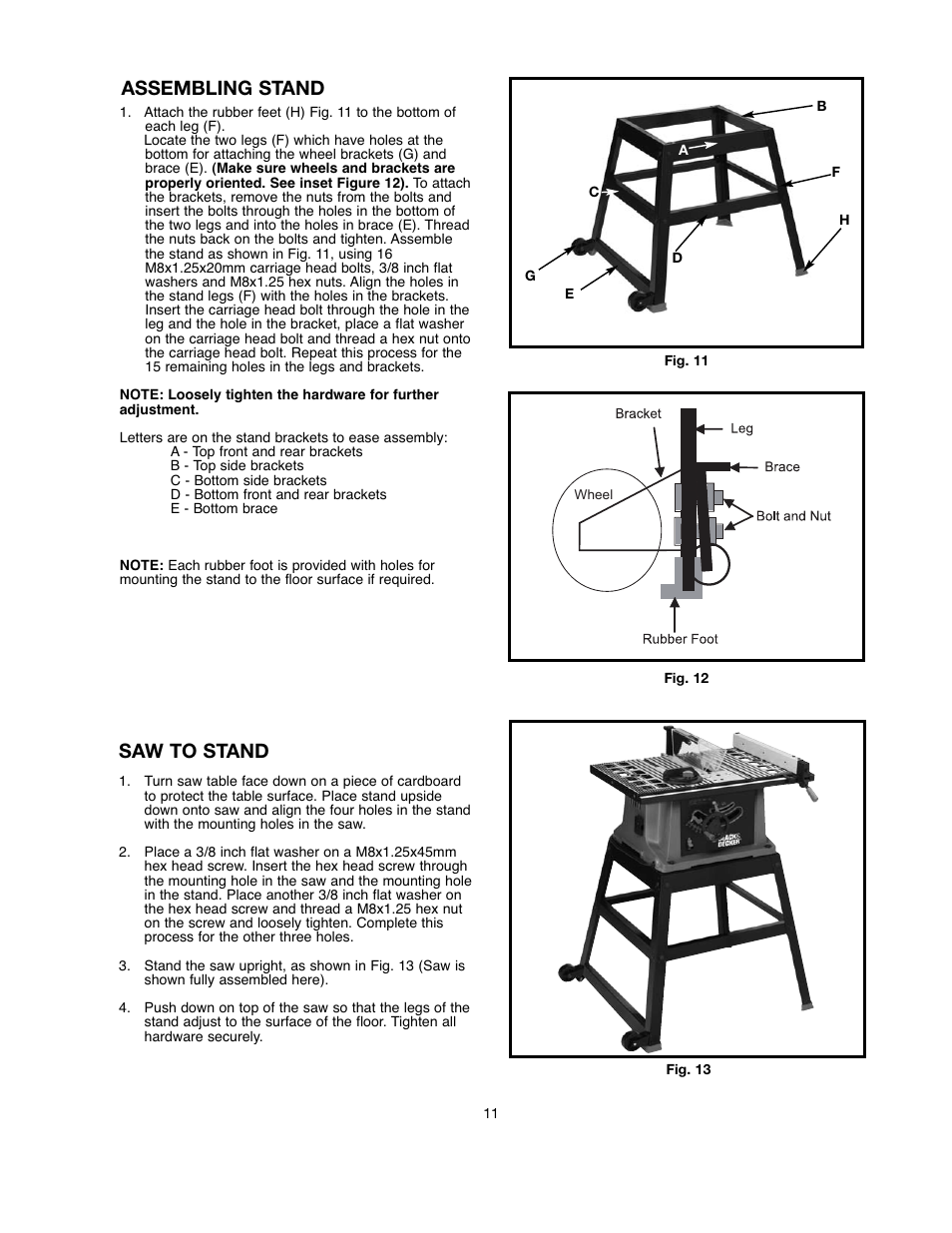 Assembling stand, Saw to stand | Black & Decker 90528116 User Manual | Page 11 / 60