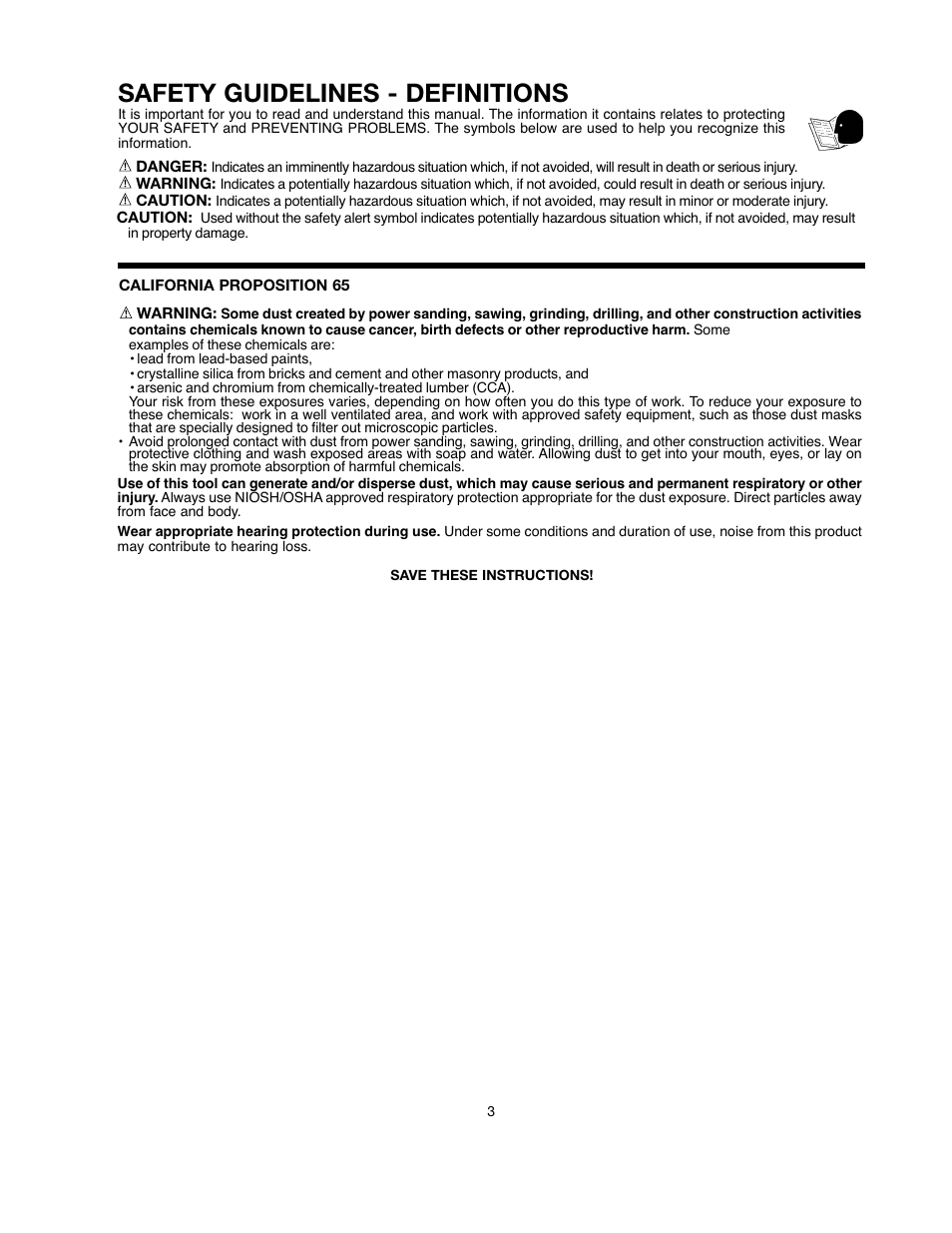 Safety guidelines - definitions | Black & Decker 90528116 User Manual | Page 3 / 60