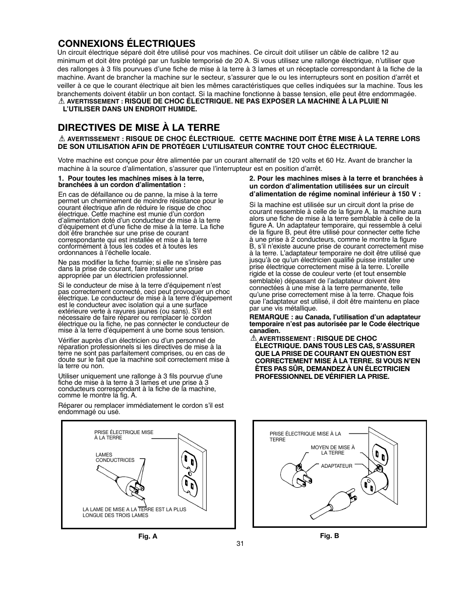 Connexions électriques, Directives de mise à la terre | Black & Decker 90528116 User Manual | Page 31 / 60