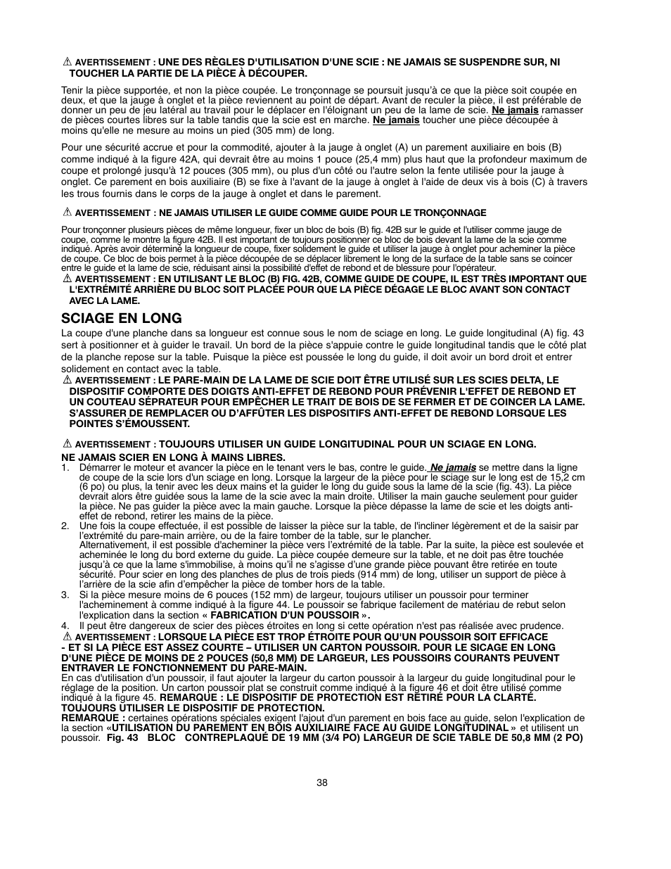 Sciage en long | Black & Decker 90528116 User Manual | Page 38 / 60