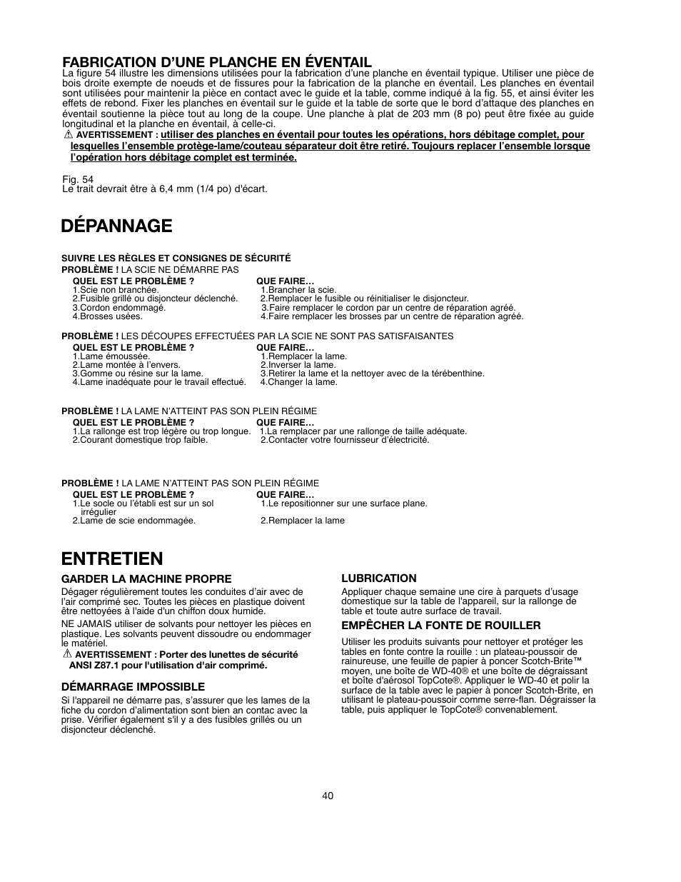 Entretien, Dépannage, Fabrication d’une planche en éventail | Black & Decker 90528116 User Manual | Page 40 / 60