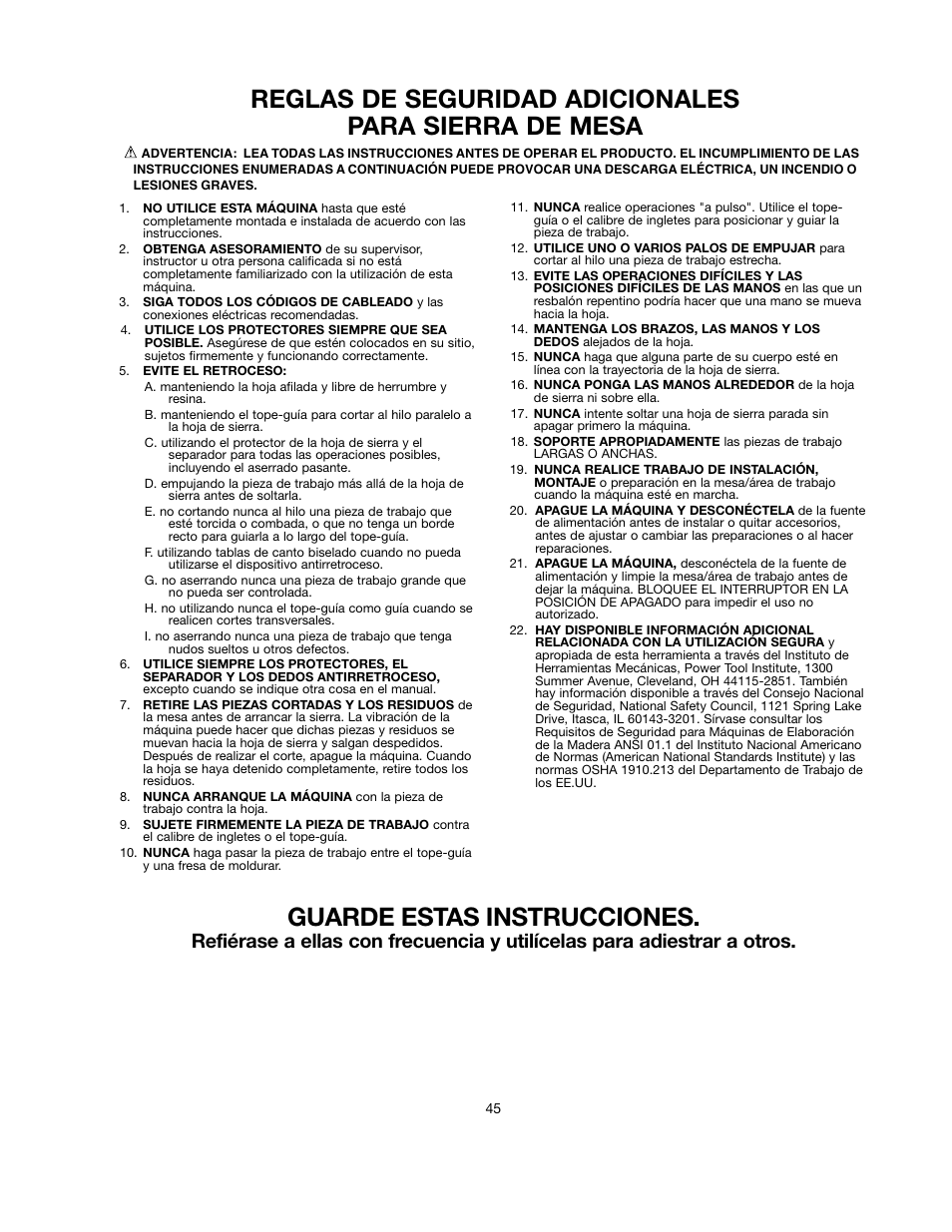 Guarde estas instrucciones | Black & Decker 90528116 User Manual | Page 45 / 60