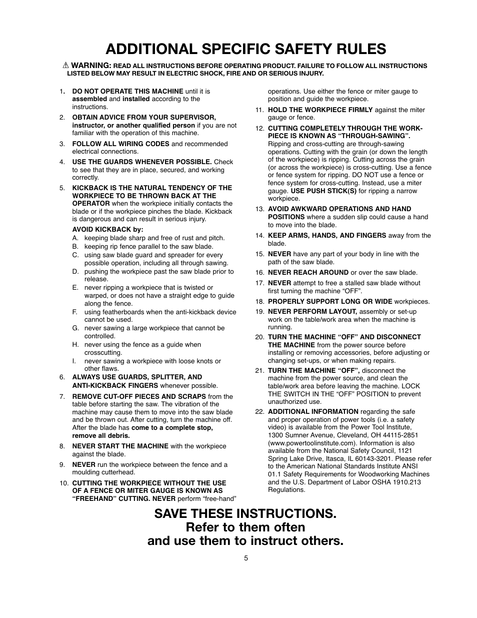 Additional specific safety rules | Black & Decker 90528116 User Manual | Page 5 / 60