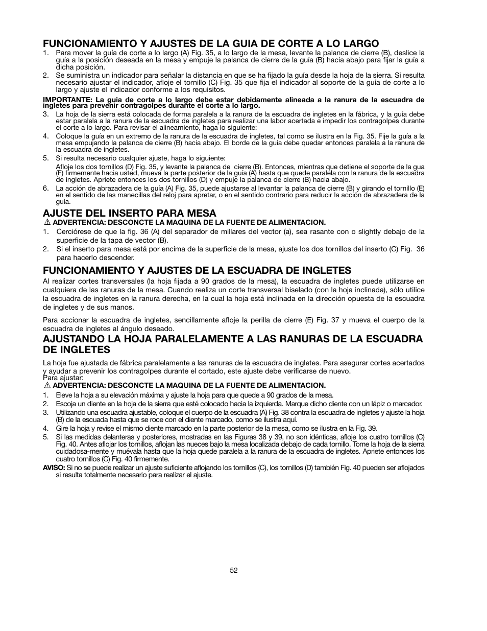 Ajuste del inserto para mesa | Black & Decker 90528116 User Manual | Page 52 / 60