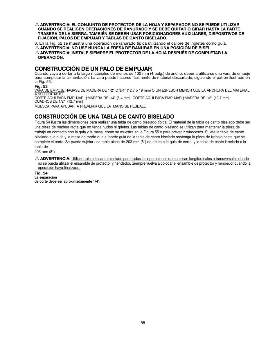 Construcción de un palo de empujar, Construcción de una tabla de canto biselado | Black & Decker 90528116 User Manual | Page 55 / 60