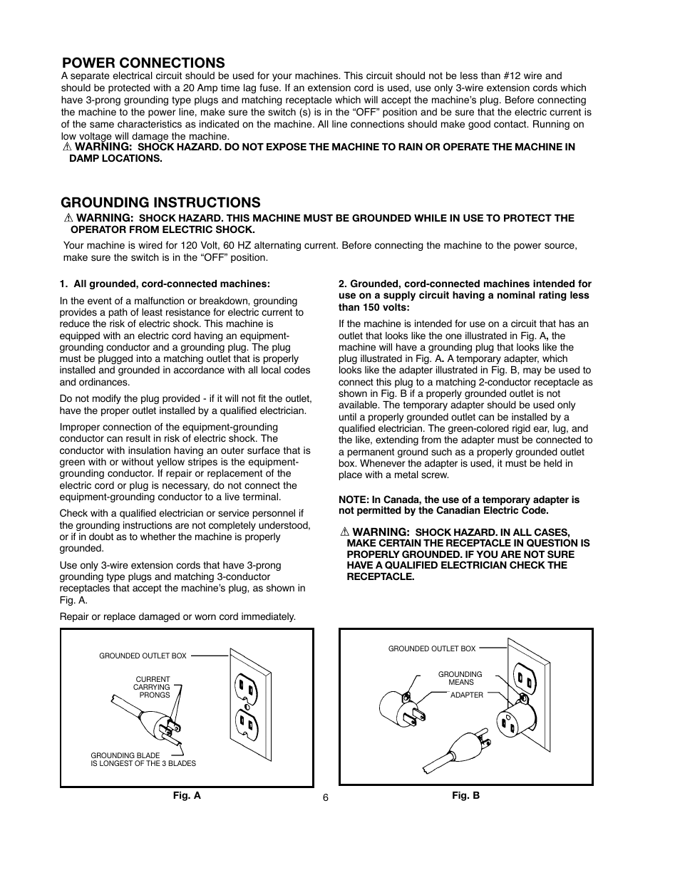 Power connections, Grounding instructions | Black & Decker 90528116 User Manual | Page 6 / 60