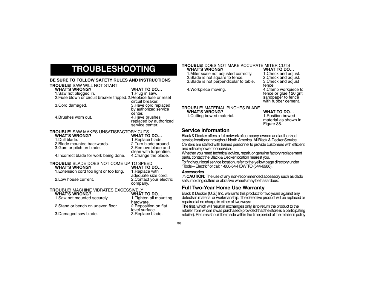 Troubleshooting | Black & Decker Fire Storm 90524442 User Manual | Page 38 / 89