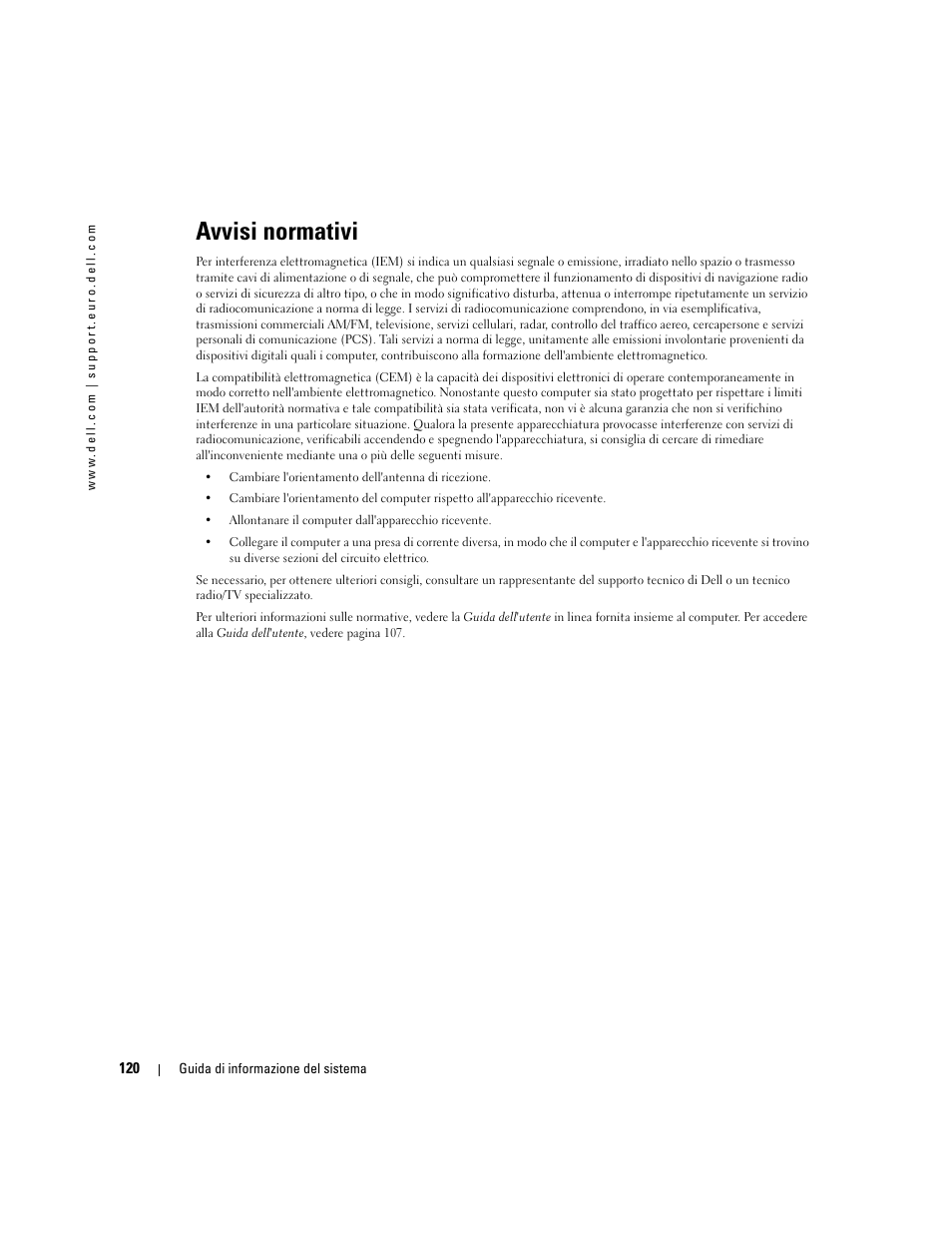 Avvisi normativi | Dell Latitude D505 User Manual | Page 122 / 172