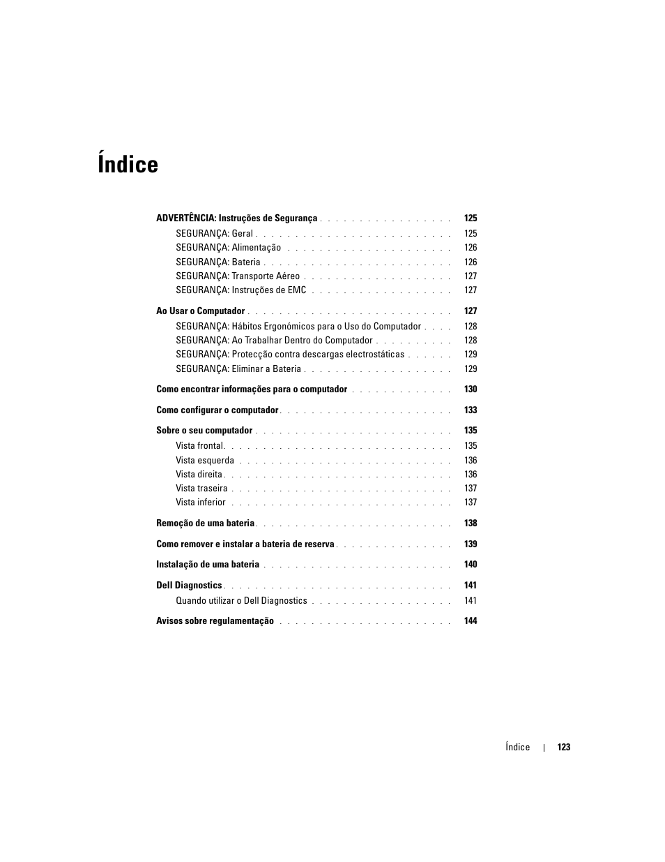 Índice | Dell Latitude D505 User Manual | Page 125 / 172