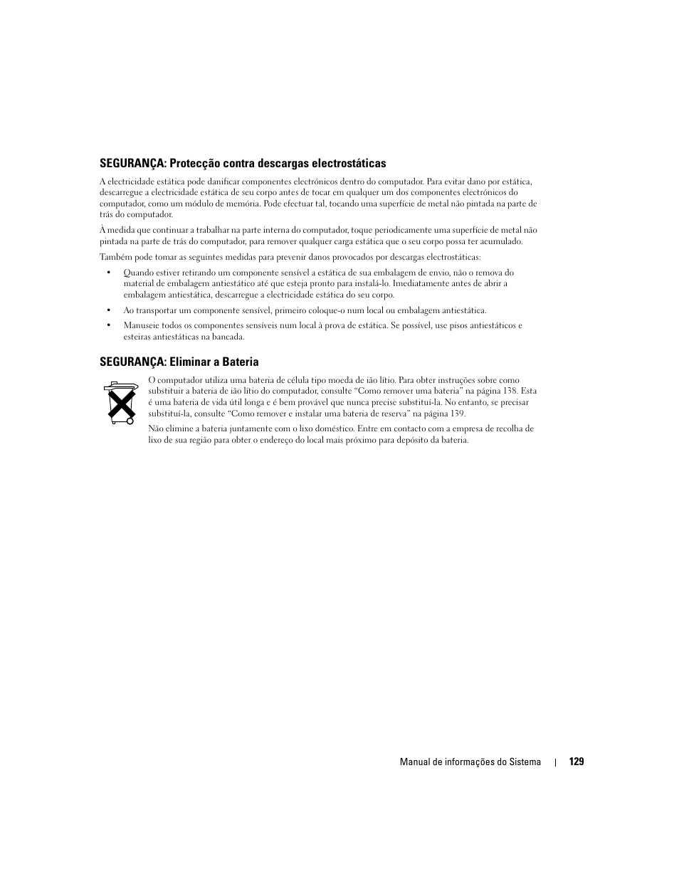 Segurança: eliminar a bateria | Dell Latitude D505 User Manual | Page 131 / 172